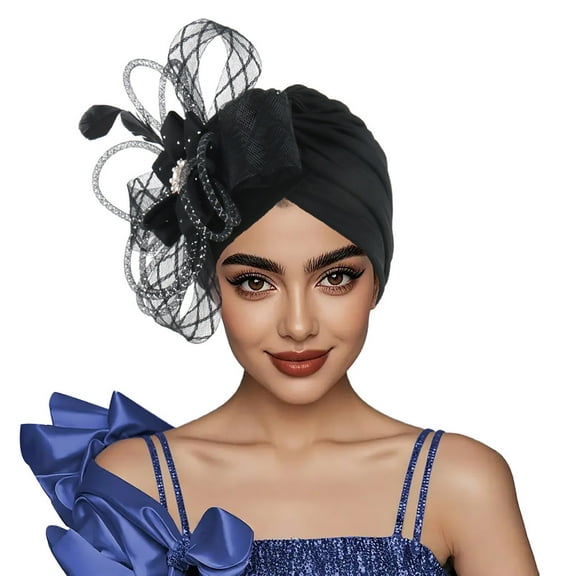 Ruimatai Women's Fashion Air Layer Side Panel Flower Indian Hat Scarf with Rhinestone Buckle, Soft Shiny Elegant Headwrap for Party Travel Gift