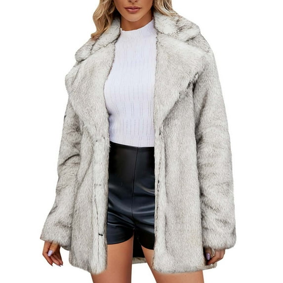 Ruimatai Women's Faux Fur Jacket Plus Size Open Front Long Sleeve Winter Thermal Sherpa Jacket Coat Outerwear