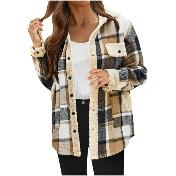 Ruimatai Women's Flannel Shirt Plaid Long Sleeve Casual Shirt Jacket with Pockets Soft Comfortable Loose Fit for Spring Fall Daily Wear