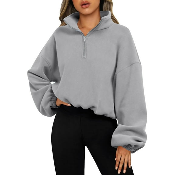 Ruimatai Women's Fleece Half Zip Sweatshirt Stand Collar Pullover Casual Soft Comfortable Long Sleeve Top Polyester