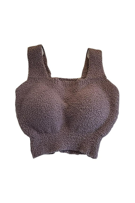 Women's Fleece Lined Bra Top Winter Thermal Long Vest Built-in Padded Bralette Comfy Stretchy Sexy Nightwear Large Size