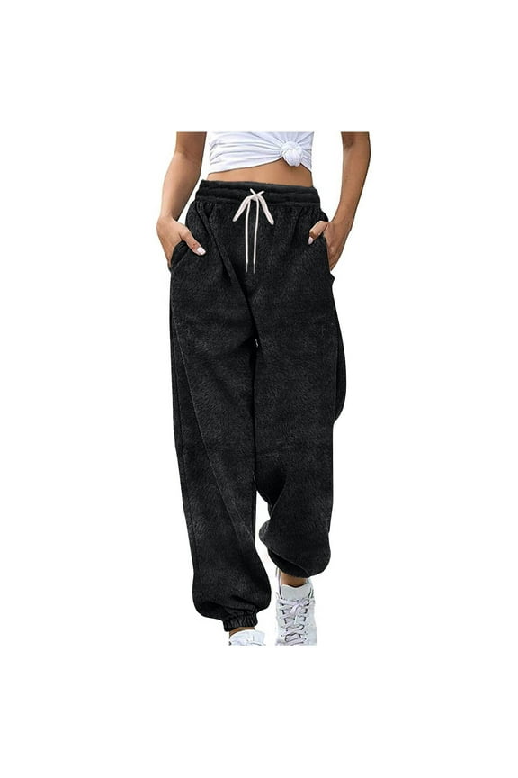Women's Fleece Sweatpants with Pockets Casual High Waist Joggers Elastic Cuffed Ankles Comfortable Lounge Pants for Everyday Wear