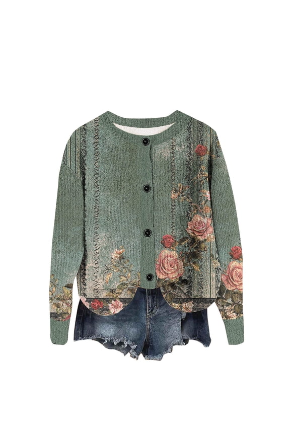Women's Floral Print Cardigan Long Sleeve Button Down Soft Comfortable Casual Loungewear Lightweight Top for Home Office Daily Wear