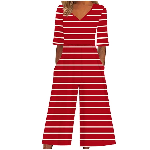 Ruimatai Women's Floral Print Jumpsuit with V-Neck Back Zipper Pockets Casual Short Sleeve Romper for Summer Spring Outdoor Wear