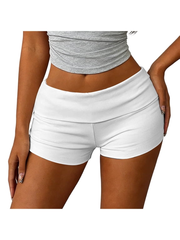Women's Foldover Waist Biker Shorts High Waisted Stretchy Booty Shorts for Workout & Streetwear