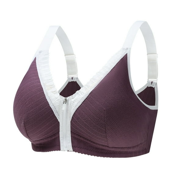 Ruimatai Women's Front Closure Bras Plus Size Full Coverage Underwire Unlined Bra Women Fashion Front Zipper Ringless Underwear Plus Size Together Everyday Bras