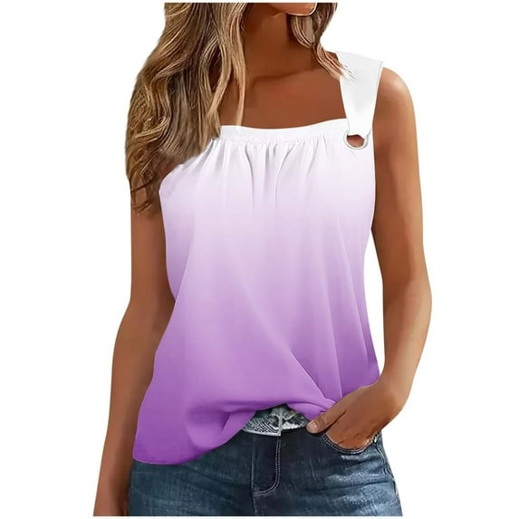 Ruimatai Women's Gradient Color Camisole Sleeveless T-Shirt Loose Tank Top Soft Stretchy Comfortable Summer Casual Basic Tee