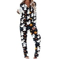thumbnail image 1 of Ruimatai Women's Halloween Print Pajama Set with Pockets, Soft Comfy Long Sleeve Sleepwear, Floral Casual Loungewear, Black Cotton, 1 of 6