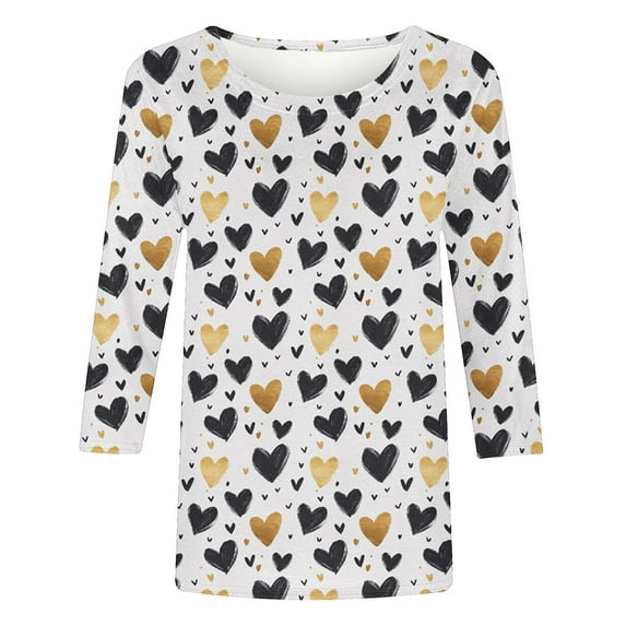 Ruimatai Women's Hawaiian Print Blouse 3/4 Sleeve Round Neck Casual Top Lightweight Comfortable Fashion T-Shirt for Home Daily Wear