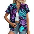 thumbnail image 1 of Ruimatai Women's Hawaiian Shirt Short Sleeve Casual Button Up Top Floral Print Lapel Summer Beach Blouse, 1 of 6