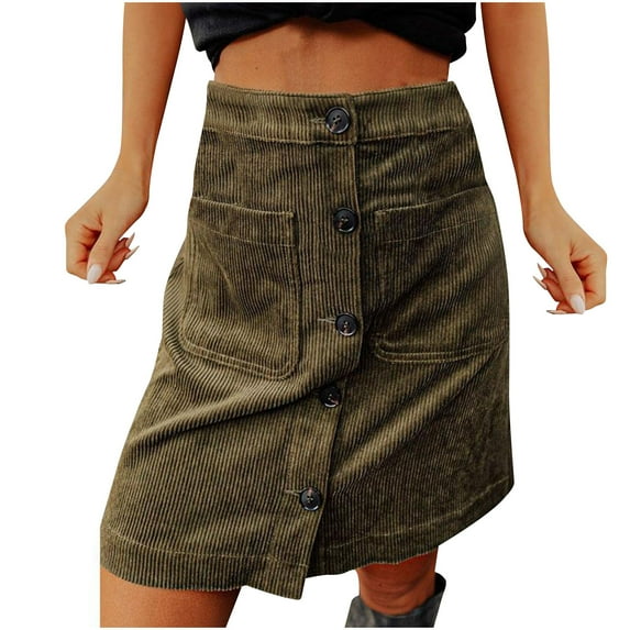 Ruimatai Women's High Waist Corduroy Skirt with Buckle, Casual A-Line Mini Skirt, Stretchy Comfortable Short Skirt for Daily Wear