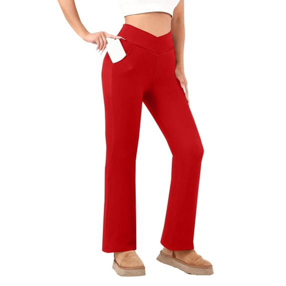 Ruimatai Women's High Waist Fleece Lined Leggings Straight Leg Pants Soft Velvet Thermal Winter Trousers Casual Comfortable Solid Color Fashion