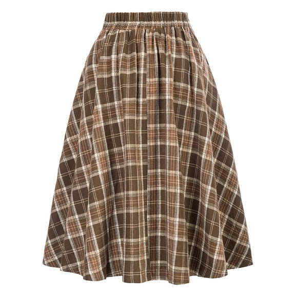 Ruimatai Women's High Waist Plaid Skirt Vintage Button Down Pleated Casual Skirt Lightweight Breathable for Dating Party Beach