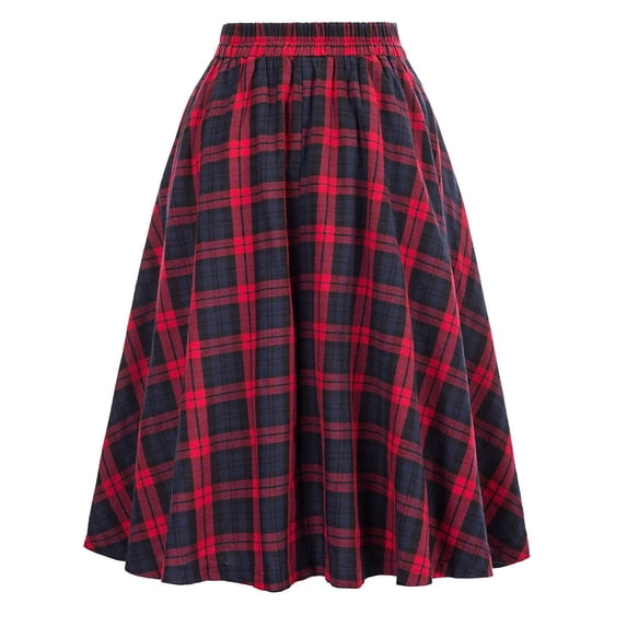 Ruimatai Women's High Waist Plaid Skirt Vintage Button Down Pleated Casual Skirt Lightweight Breathable for Dating Party Beach