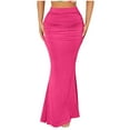 thumbnail image 1 of Ruimatai Women's High Waist Skirt Summer Casual Solid Fold Elastic Long Skirt Comfortable Stretchy Polyester A-Line Midi Skirt for Daily Beach Party Work, 1 of 6