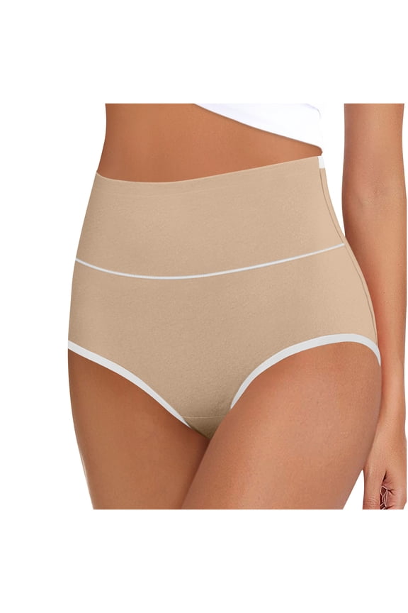 Women's High Waist Underwear Tummy Control Breathable Comfortable Panties Solid Nylon