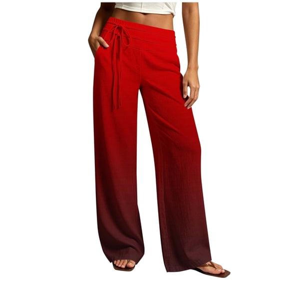 Ruimatai Women's High Waist Wide Leg Pants Ombre Gradient Drawstring Pocket Loose Casual Full Length Trousers