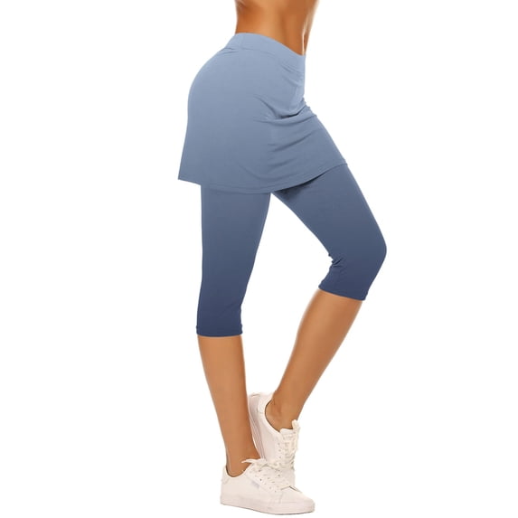 Ruimatai Women's High Waist Yoga Shorts with Skirt 7 Inch Athletic Running Gym Workout Capri Pants for Summer Casual Wear Comfortable Stretchy Soft Lightweight