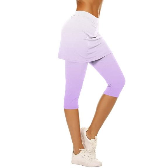 Ruimatai Women's High Waist Yoga Shorts with Skirt 7 Inch Athletic Running Gym Workout Capri Pants for Summer Casual Wear Comfortable Stretchy Soft Lightweight