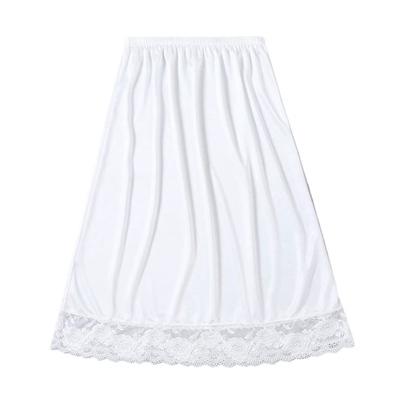 Ruimatai Women's High Waisted Elastic Lace‑Trim Midi Slip Underskirt Anti‑See‑Through Liner Skirt for Elegant Casual Summer Layering Wear