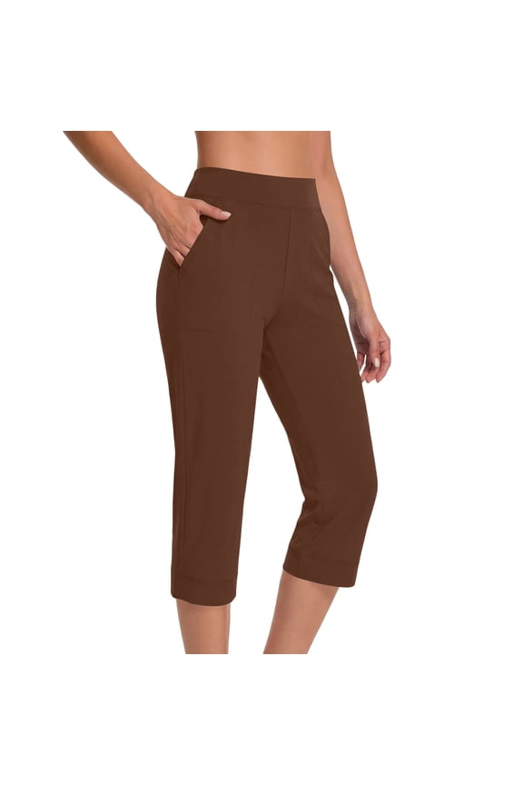 Women's High Waisted Elastic Slim Fit Cropped Capri Leggings with Side Pockets for Yoga Workout Casual Daily Summer Wear
