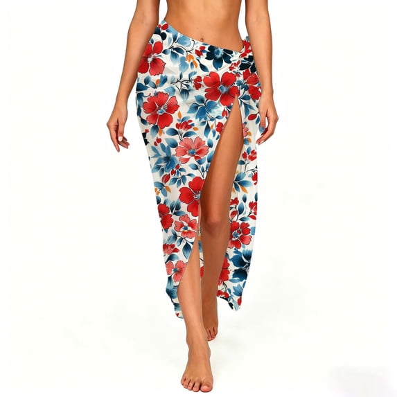 Ruimatai Women's High Waisted Floral Wrap Maxi Skirt Tie‑Knot Slit Beach Cover‑Up Sarong for Summer Vacation Poolside Casual Wear