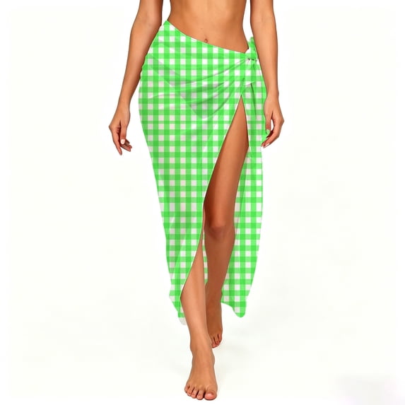 Ruimatai Women's High Waisted Gingham Wrap Maxi Skirt Tie‑Knot Slit Beach Cover‑Up Sarong for Summer Vacation Poolside Casual Wear