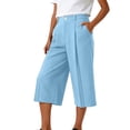thumbnail image 1 of Ruimatai Women's High Waisted Pleated Wide Leg Button Fly Cropped Capri Pants with Side Pockets for Office Casual Daily Summer Wear, 1 of 7