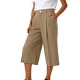 thumbnail image 1 of Ruimatai Women's High Waisted Pleated Wide Leg Button Fly Cropped Capri Pants with Side Pockets for Office Casual Daily Summer Wear, 1 of 7