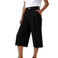 thumbnail image 1 of Ruimatai Women's High Waisted Pleated Wide Leg Button Fly Cropped Capri Pants with Side Pockets for Office Casual Daily Summer Wear, 1 of 7