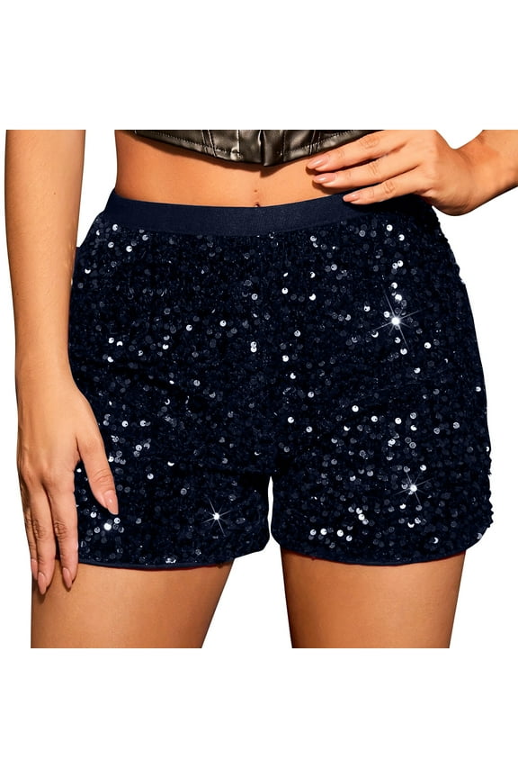 Women's High Waisted Sequin Shorts Sparkly Glitter Party Pants with Stretchy Comfortable Fabric for Fashion Casual Wear