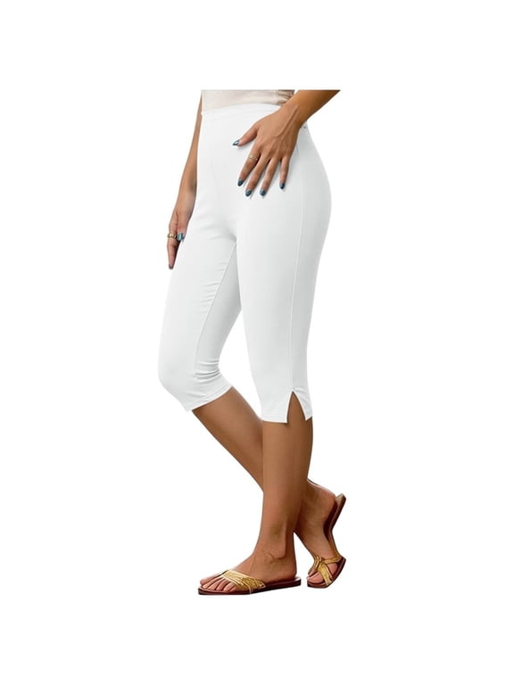Women's High Waisted Slim Fit Split Hem Cropped Capri Leggings for Yoga Casual Daily Summer Wear