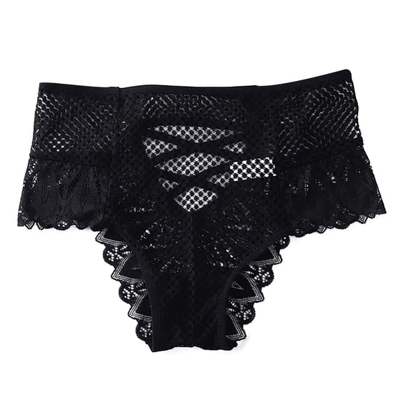Ruimatai Women's Lace High Waist Underwear with Bow Tie Cross Back Design Soft Comfortable Breathable Daily Wear Black Polyester