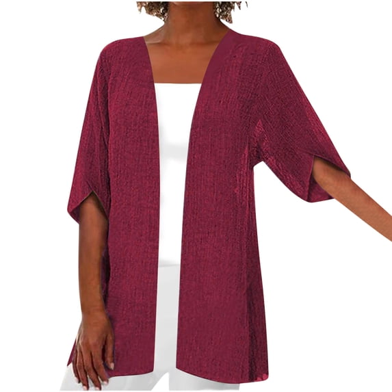 Ruimatai Women's Lightweight Cardigan Summer Open Front Casual Solid Color Kimono Cover Up Soft Breathable Loose Fit 3/4 Sleeve Beach Duster With Pockets