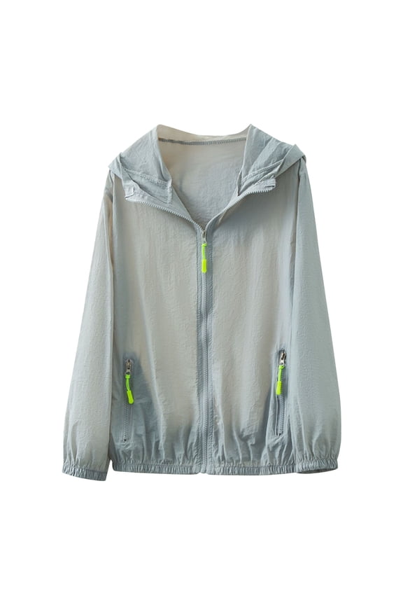 Women's Lightweight Hooded Jacket Summer Breathable Sun Protection Coat with Zippered Pockets for Outdoor Sports Casual Wear