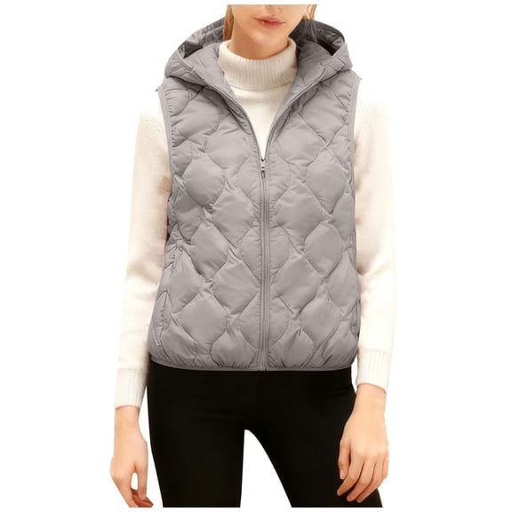 Ruimatai Women's Lightweight Puffer Vest Hooded Casual White Duck Down Jacket for Outdoor Winter Warmth