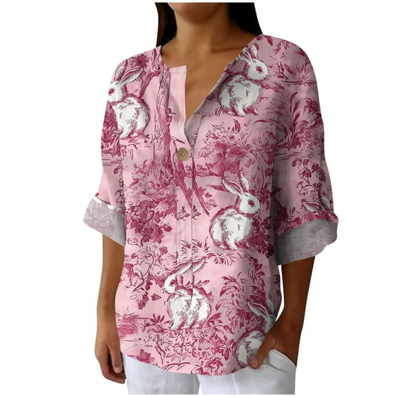 Ruimatai Women's Linen Long Sleeve Shirt V-Neck Button Down Blouse Casual Loose Fit Striped Top Comfortable Fashion Tunic