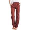 thumbnail image 1 of Ruimatai Women's Linen Pants Casual Elastic Waist Drawstring Loose Fit Straight Leg Summer Solid Color Long Pants Comfortable Beach, 1 of 5