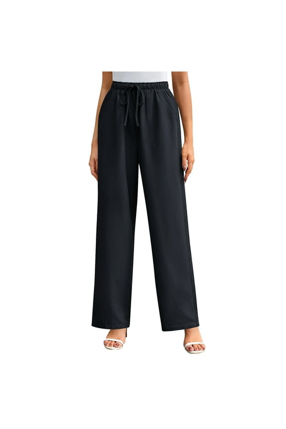 Women's Linen Pants Straight Leg Casual Trousers with Tie Waist, Soft Cotton Linen Blend, Ankle-Length Comfort for Spring and Summer