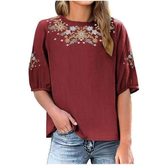 Ruimatai Women's Linen T-Shirt Short Sleeve Solid Color Top Breathable Soft Comfortable Casual Summer Blouse