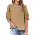 thumbnail image 1 of Ruimatai Women's Linen T-Shirt Short Sleeve Solid Color Top Breathable Soft Comfortable Casual Summer Blouse, 1 of 5