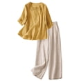 thumbnail image 1 of Ruimatai Women's Linen Two Piece Set Embroidered Shirt and Wide Leg Pants Outfit Casual Comfortable Summer Boho Outfit with Pockets, 1 of 7