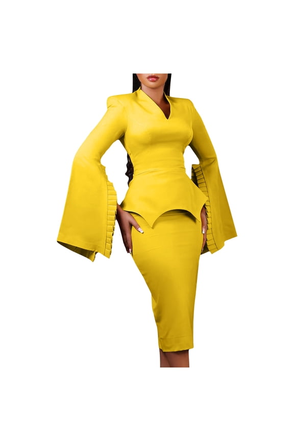 Women's Long Sleeve Bodycon Dress Solid Color Round Neck Elegant Office Work Casual Polyester Midi Dress