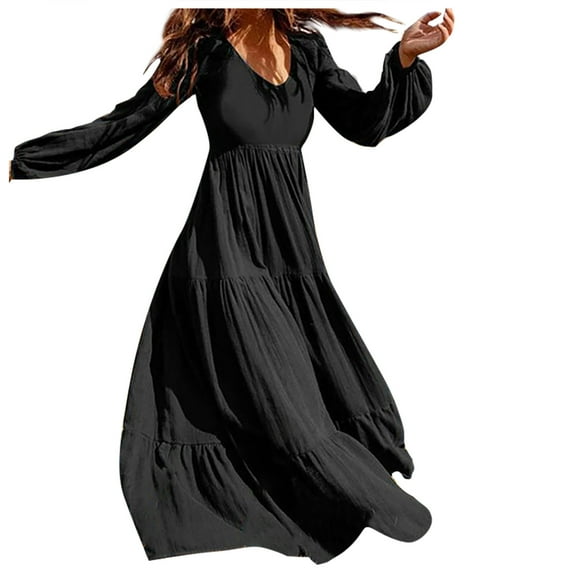 Ruimatai Women's Long Sleeve Boho Dress Lantern Sleeve Vintage Elegant Casual Maxi Dress Polyester Comfortable Flowy Plus Size M-5XL