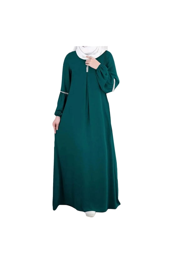 Women's Long Sleeve Muslim Dress Casual Floral Maxi Dress Round Neck Cotton Summer Beach Vacation Elegant Loose Fit Tunic