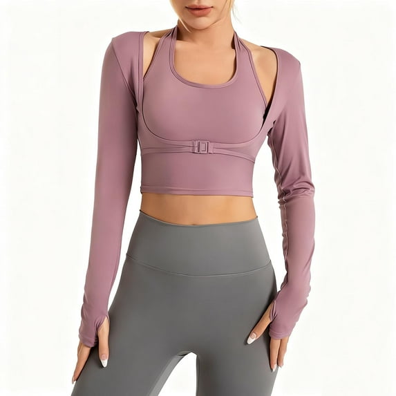 Ruimatai Women's Long Sleeve Yoga Top Fake Two Piece Shirt Athletic Workout Gym Fitness Comfort Stretch Fabric