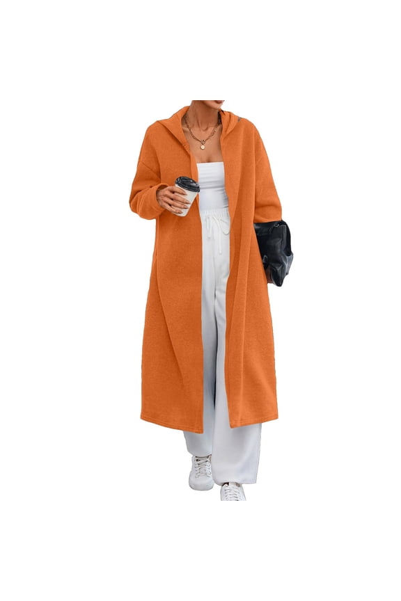 Women's Longline Hooded Cardigan Soft Fleece Open Front Sweater With Pockets For Casual Loungewear And Everyday Wear