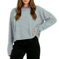 thumbnail image 1 of Ruimatai Women's Loose Casual Striped Color Block T-Shirt Long Sleeve Round Neck Soft Comfortable Summer Fashion Top, 1 of 8