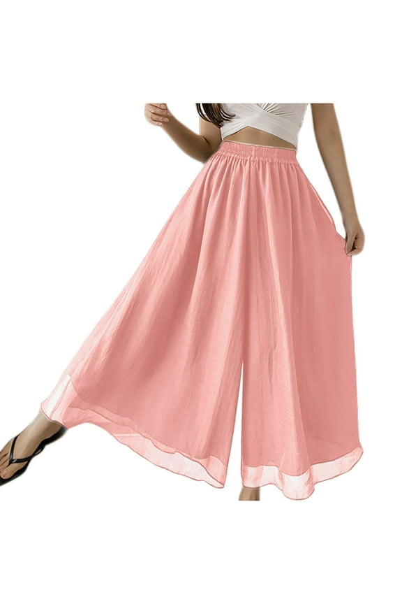 Women's Loose Casual Wide Leg Pants Double-Layer Chiffon Comfortable Flowy Lounge Pants for Spring Winter Daily Wear