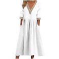 thumbnail image 1 of Ruimatai Women's Loose Cotton Linen Dress with Lace Collar, Five Quarter Sleeve Midi Dress, Comfortable Casual Summer Dress, 1 of 7